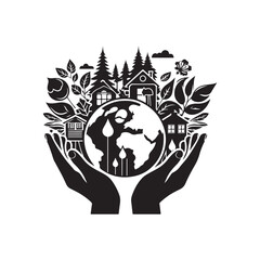 World Environment Day Silhouette Vector Illustration, Solid White Background.