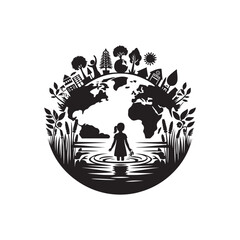 World Environment Day Silhouette Vector Illustration, Solid White Background.