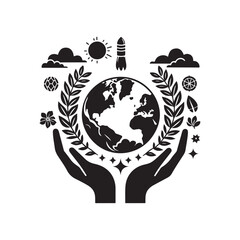 World Environment Day Silhouette Vector Illustration, Solid White Background.