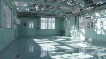 Obraz premium Explore Eco Friendly Empty Greenhouse Conversion Garage Featuring Pastel Hues And Versatile Sustainable Design Innovations