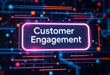 Abstract digital interface showing a glowing "Customer Engagement" button, graphic, cloud