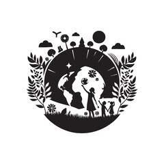 World Environment Day Silhouette Vector Illustration, Solid White Background.