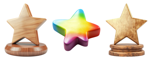 Colorful Star Awards on Transparent Background for Various Uses