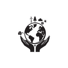 World Environment Day Silhouette Vector Illustration, Solid White Background.