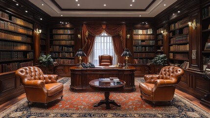 Luxurious Classic Wooden Library Study Room Interior Design