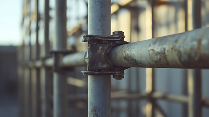 Close-up of Scaffolding Joint at a Construction Site