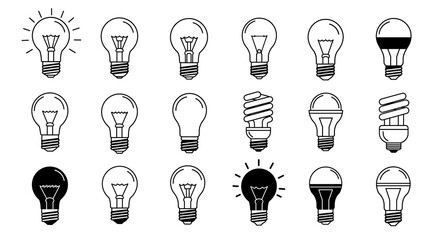 Light Bulb Collection Black and White Line Art