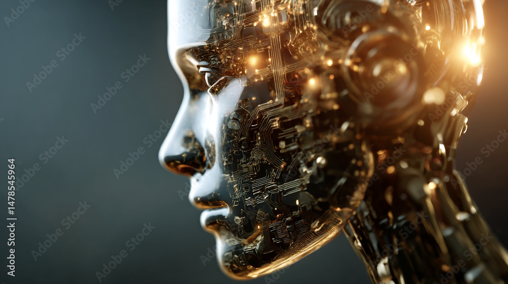 Poster futuristic ai robot face technology artificial intelligence machine learning deep learning concept a