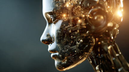 Futuristic ai robot face technology artificial intelligence machine learning deep learning concept art