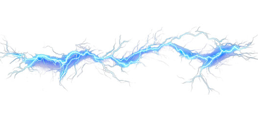 Fototapeta premium A Blue Lightning Bolt Streaks Across A Transparent Background The Bolt Is Jagged And Has A Slight Glow
