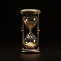 Hourglass with Gold Sand on Black Background; Studio Shot of Time Passing; Concept of Deadline and Urgency; Countdown