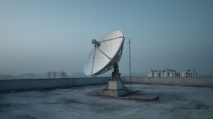 A satellite dish under alignment on rooftop capturing precise signal calibration for seamless communication networks