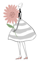 Woman in grey dress with pink gerbera.
