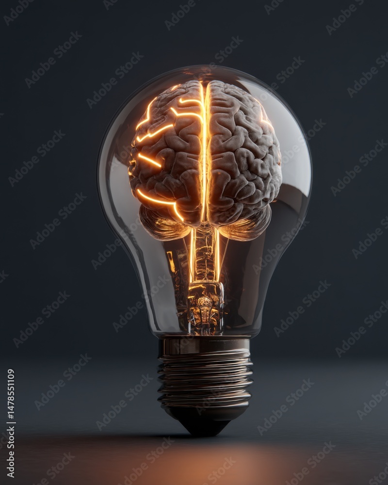 Poster Brain Inside Lightbulb Concept Close Up Still Life Symbolizing Idea Generation Innovation Intelligence Creativity