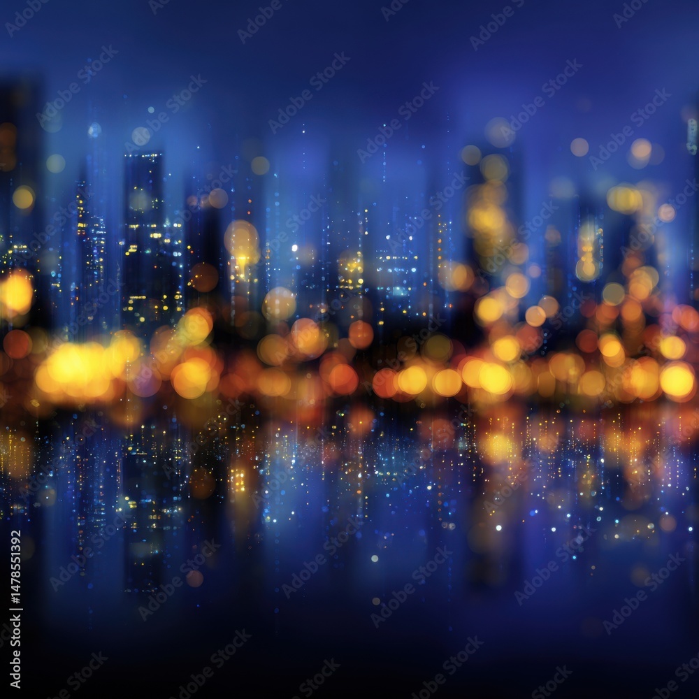 Aufkleber abstract cityscape at night with bokeh lights and reflections in water artistic impression