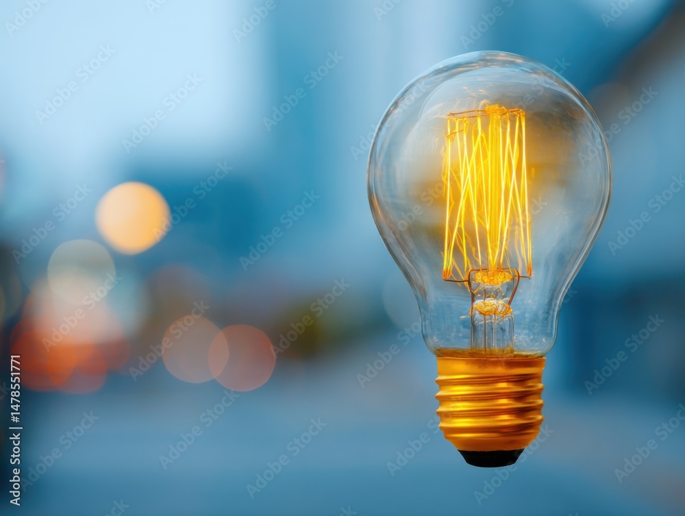 Poster glowing edison bulb on blurred background showcasing innovation and creativity in a close up studio 