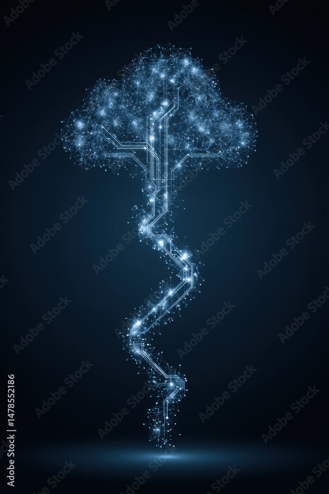 Poster Digital Cloud Computing Concept Illustration of Data Flow and Network Connection on Dark Background