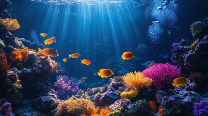Fototapeta premium Vibrant Underwater Paradise: A Coral Reef's Beauty