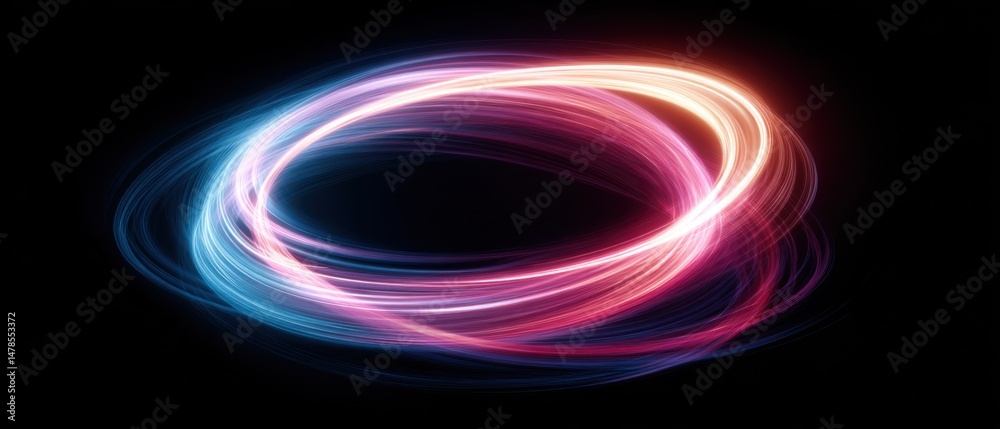 Aufkleber Abstract Light Painting with Circular Motion on Black Background Artistic Glow Effect Graphic Design Element