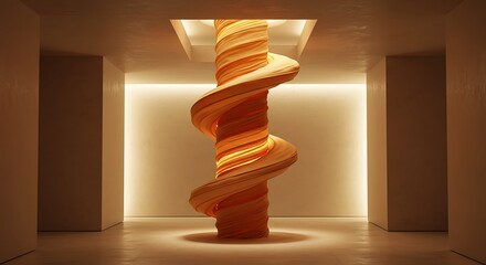 Abstract Spiral Sculpture in a Minimalist Room with Warm Lighting
