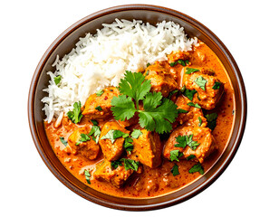 Indian Curry with Steamed Rice and Fresh Cilantro Garnish, Isolated on Transparent Background 