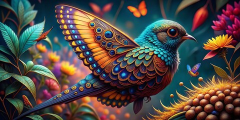 Intricate Bird & Butterfly Pattern Texture:  Marketing Background Design