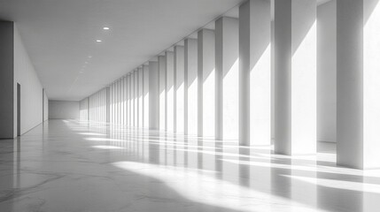 Bright Hallway with Geometric Columns in White Modern Architectural Interior Design