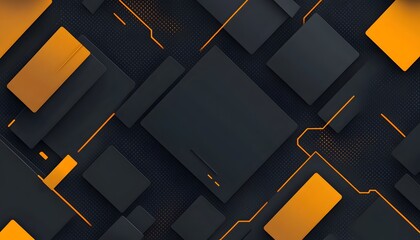 Abstract geometric design with dark colors and orange accents.