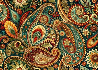 Intricate Paisley Botanical Drawing Background Pattern - Elegant Floral Design Stock Photo
