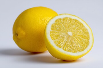 Fresh Lemon Cut in Half Showing Juicy Segments with Bright Yellow Color