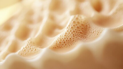 Close Up Macro Shot of Bubbles Forming on Creamy Beige Surface with Soft Light and Shallow Depth of Field