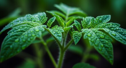Dew-Kissed Tomato Plant Sprout in the Garden