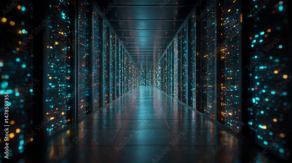 Poster data center server room hosting information technology network storage cloud computing infrastructur