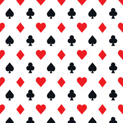 Seamless Pattern of Playing Card Suits on White Background.
