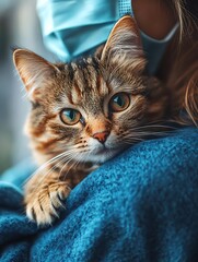 A cat resting on a shoulder
