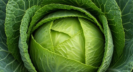Fototapeta premium Emerald Embrace: A Cabbage's Tightly Wound Heart
