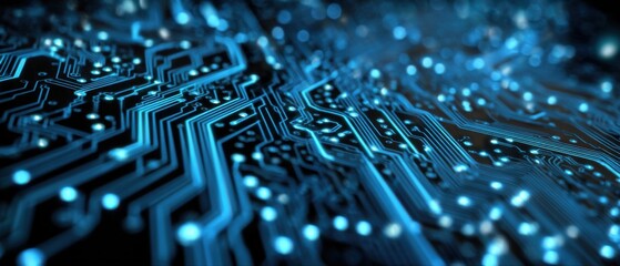 Blue Circuit Board Close Up Abstract Design High Tech Futuristic Motherboard Connectivity Network Innovation