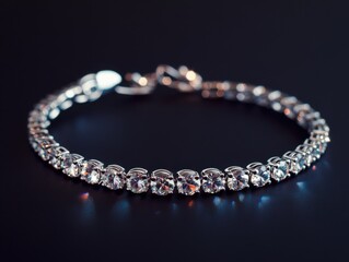Obraz premium Diamond tennis bracelet close up on dark surface elegant jewelry fashion accessory luxury gift present