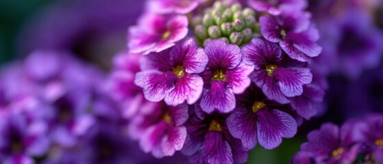 Close-up of Verbena Flowers Blooming in Vibrant Purple Hues, Macro Photography Showcasing Delicate Petals in Garden Setting