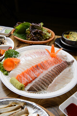A table of raw fish at a restaurant
