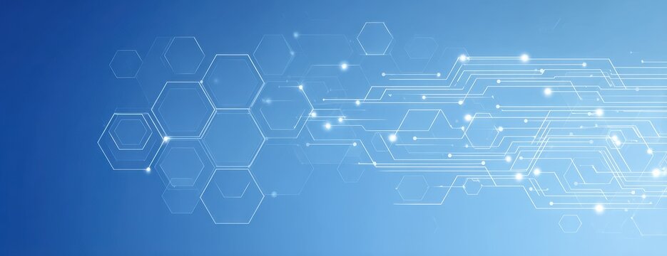 Abstract design of interconnected hexagons and lines.