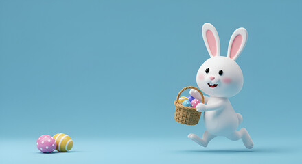 Easter Bunny Running With Egg Basket