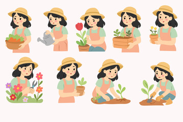 A girl is planting flowers