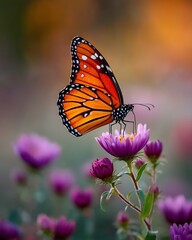 Obraz premium Monarch butterfly on purple flower