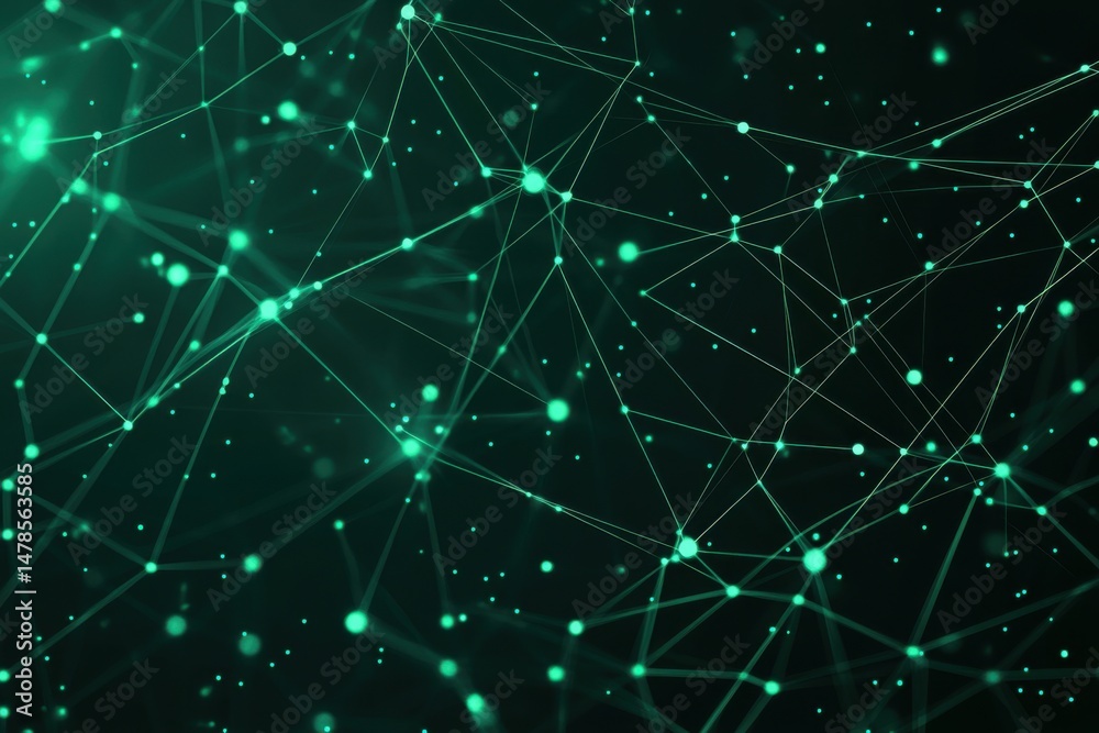 Aufkleber abstract green network connecting dots and lines creating a futuristic web technology background wit