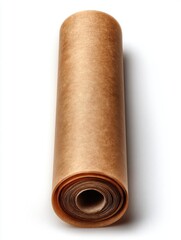 Roll of baking parchment paper on white background studio shot close up for cooking or food preparation needs