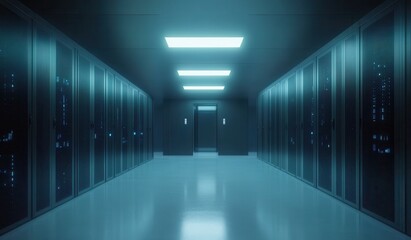 Futuristic server room interior