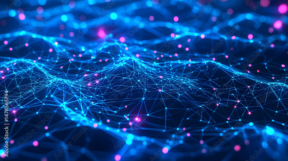 Poster visualizing ai neural network dynamics virtual space abstract graphics digital environment futuristi
