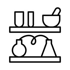 Chemist Job with Lab Shelf of Liquids