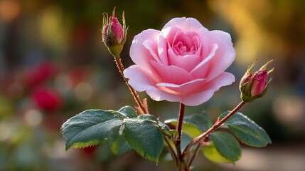 Pink rose in bloom